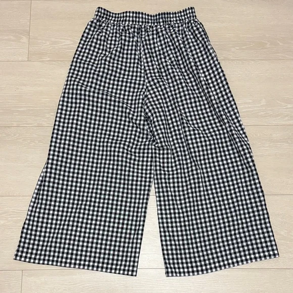 Lomon Black and White Checkered Cropped Wide Leg Pants - Picture 2 of 7